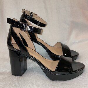 Black Shiny Block Heels (8.5W)
